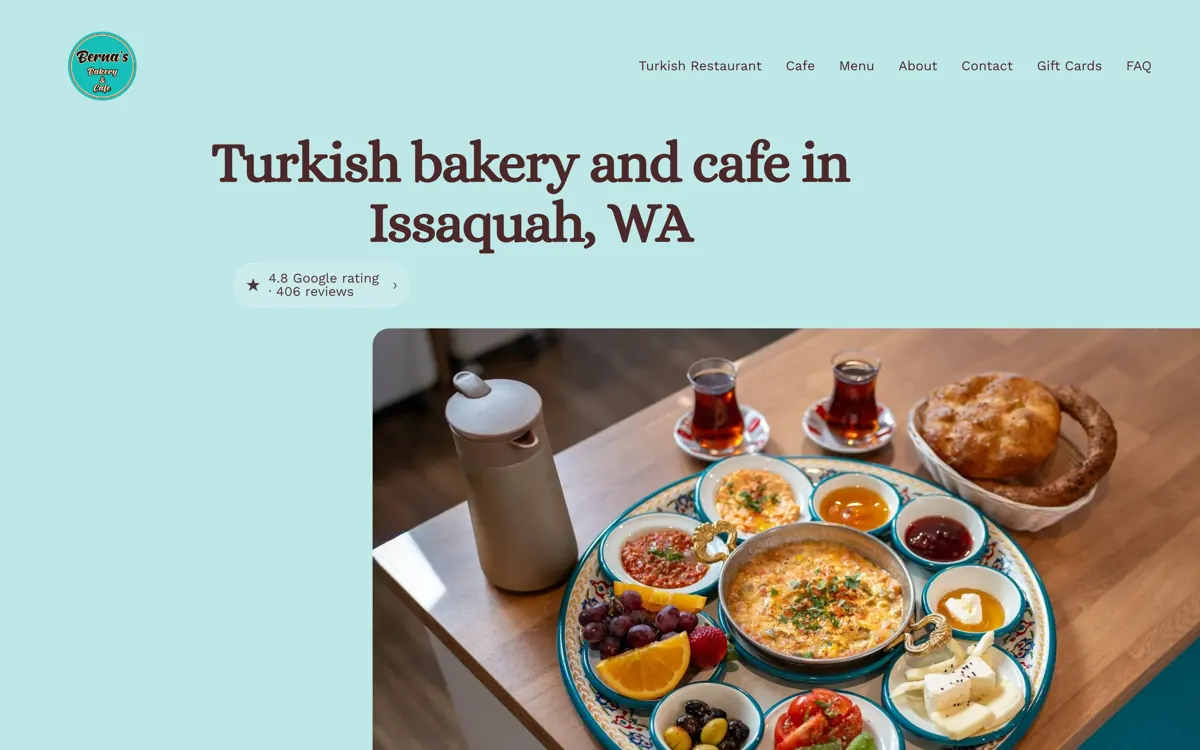 Screenshot of Berna's Bakery and Cafe homepage
