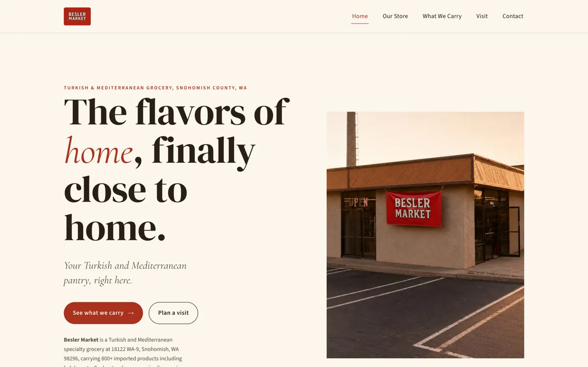 Screenshot of Besler Market homepage