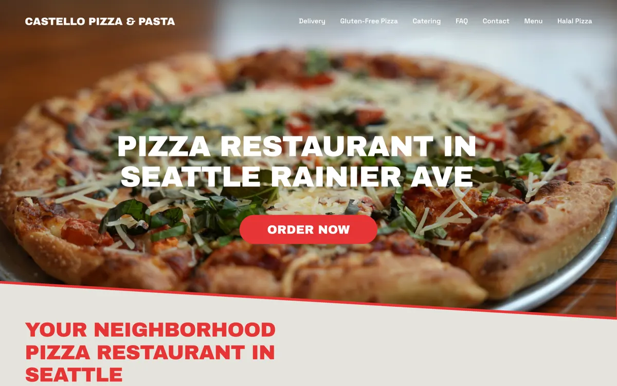Screenshot of Castello Pizza and Pasta homepage