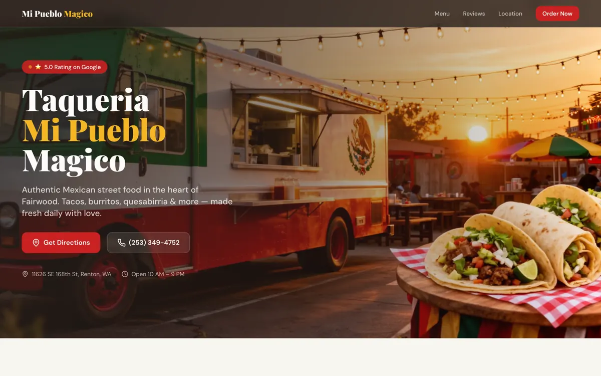 Screenshot of Taqueria Mi Pueblo Magico homepage